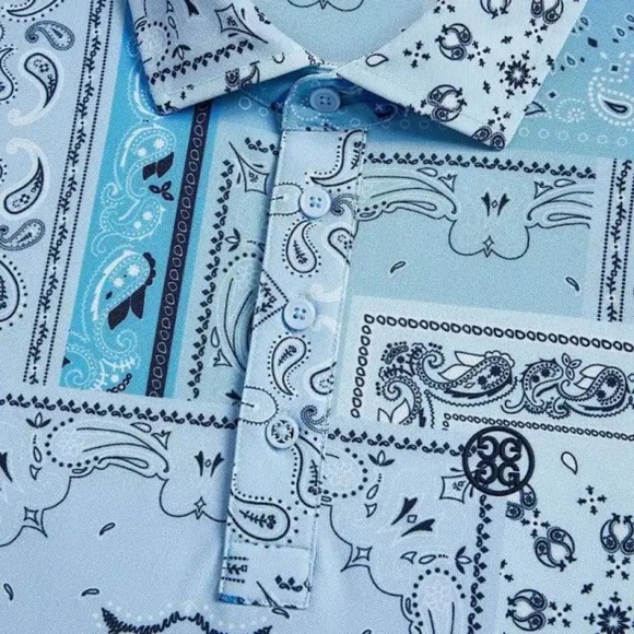 G/Fore Men's Bandana Tech Pique Slim Fit Polo: Sky New With Tags - Picture 7 of 7